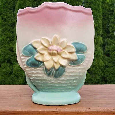 Hull Art Pottery Vase Magnolia Flower Matte Pink/blue Usa Lg-6 1/2 • £33.75