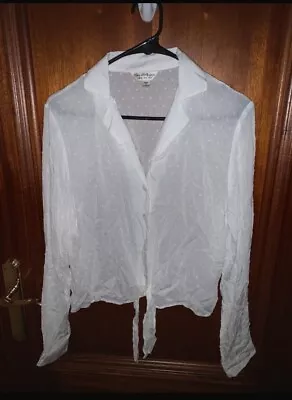 Miss Selfridge Sheer White Button-Up Blouse Dot And Tie Waist Detail Size 8 • £7