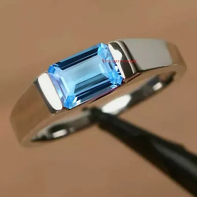 Natural Blue Topaz Gemstone With 925 Sterling Silver Ring For Men's #Ct89 • £63.12