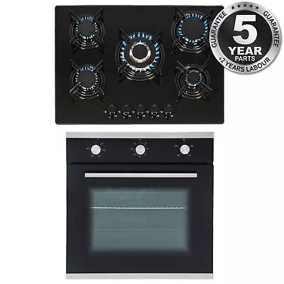 SIA 60cm Black True Fan Single Electric Oven And 70cm 5 Burner Gas On Glass Hob • £350.99