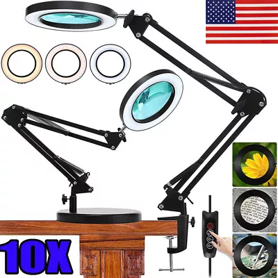 $25.39 • Buy 10X Magnifying Glass Desk Light Magnifier LED Lamp Reading Lamp With Base& Clamp