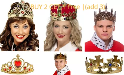 Kings Coronation King Crown Queen Tiara Royal Princess Fancy Dress Adults • £7.29