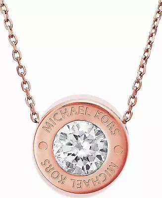 Michael Kors Rose Gold Tone Crystal MK Logo Pendant Necklace MKJ5342791 • £80