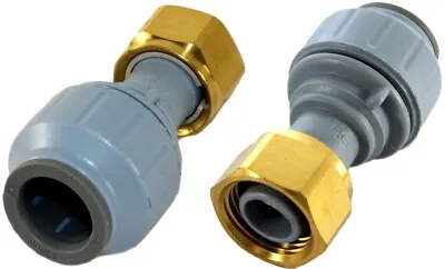 JG 2x Push Fit STRAIGHT TAP CONNECTOR 15mm X 1/2  Grey Plastic Brass Tap Nut • £9.99