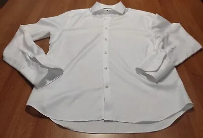 M&S SARTORIAL 16.5  Tailored Fit Pure Cotton White Herringbone Shirt 2-fold Cuff • £15