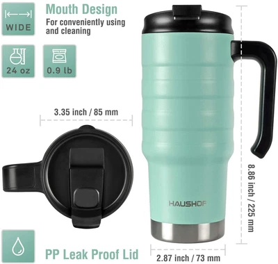 $20.99 • Buy HAUSHOF 24oz Travel Mug Stainless Double Wall Vacuum Insulated Tumbler W/ Handle