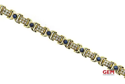 Salavetti Natural Sapphire & Diamond Pave Link 18K 750 Yellow Gold 7.5  Bracelet • $9999.99