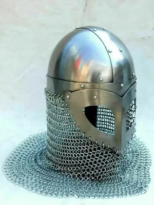 Viking Helmet With Chainmail Medieval 18 Gauge Mild Steel Armor For Halloween • $87