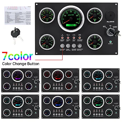 5 Gauge Set Instrument Panel 4000 RPM 24V 7 Colors LED For Marine Boat Yacht • $160.56