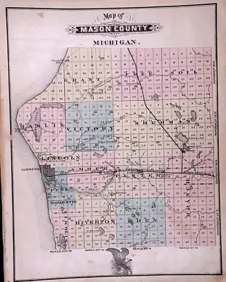 1882 Plat / County Map ~ MASON COUNTY MICHIGAN (10x13) • $36.55