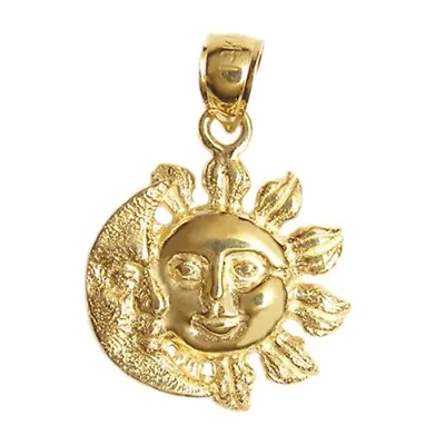 New 14k Yellow Gold Sun With Moon Pendant • $199