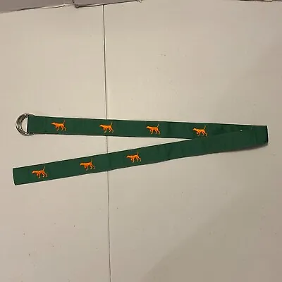 Vineyard Vines Sz Medium Ribbon Slip Belt ORANGE LAB DOGS Embroidered Green • $17.96