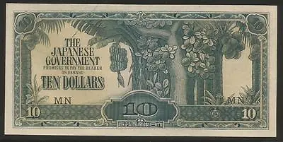 Malaya Japanese Invasion Money 10 Dollars 1940's MN Block • $10