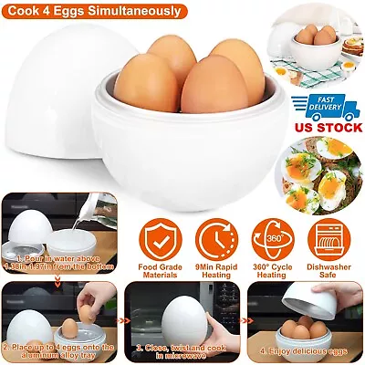 Microwave Oven Egg Boiler 4-Eggs Steamer Kitchen Ball Shape Cooker Aluminum Tray • $13.84
