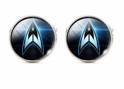 £3.79 • Buy 925 Silver Plated Star Trek Logo Pattern Cufflinks Cuff Links Treck Tie Clip B