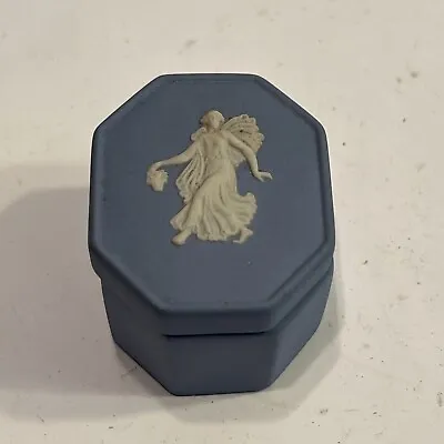 Vintage Small Wedgwood Trinket Box Blue Jasperware Octagonal Estate Find • $10