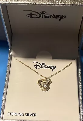 Disney Two-Tone 18K Sterling Silver CZ Mickey Mouse 18  Heart Pendant (New) • $24