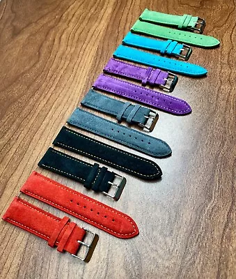 Grey Black Blue Red Purple Green Suede Leather Watch Strap Quick Release 20-22mm • £5.99