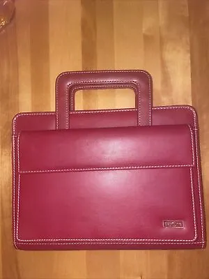 Day One Franklin Covey RED Planner 7 Ring Faux Leather Pocket Handles 10.5 X 8 • $25