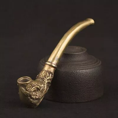 Vintage Pure Brass Copper Dragon Pattern Bent Smoking Tobacco Pipe Accessories • $17.99