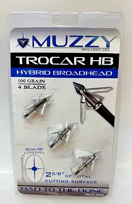 1 Pk Muzzy Archery Trocar HB Hybrid  4 Blade 100 Gr 3 Broadheads. • $24.88