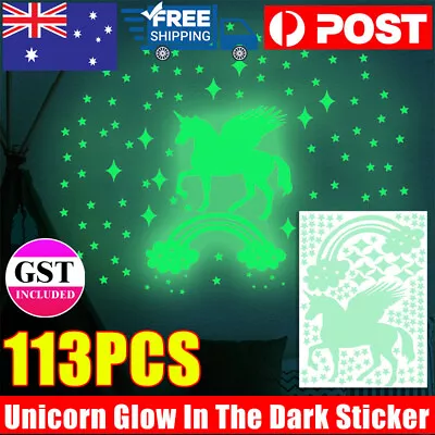 113pcs Unicorn Glow In The Dark Rainbow Wall Sticker Kids Room Decor Stars Space • $4.45
