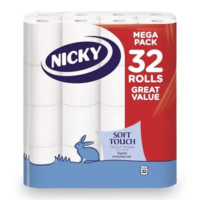 NlCKY Soft Touch Toilet Tissue | 32 Rolls | 2-Ply | Extra Gentle & FSC Certified • £9.38