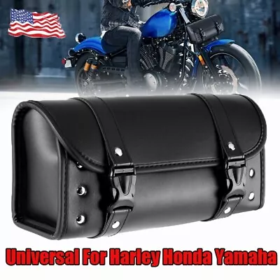 Black PU Leather Motorcycle Saddle Bag Luggage Saddlebags Tool Bag For Harley • $24.99