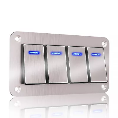 $22.64 • Buy 4 Gang Brushed Metal Rocker Switch Panel Circuit Breaker LED For Car Marine Boat