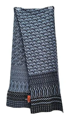 Missoni Scarf Blue Gray Black Wool Zig Zag Knit Italy NWT 12 X64 - Gorgeous  • $99.99