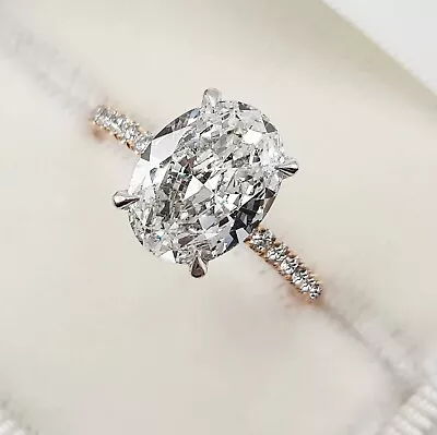 2 CT Oval Cut Moissanite Engagement Ring Two Tone Gold Wedding Hidden Halo Ring • $126.08