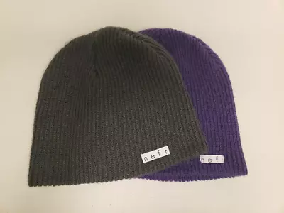 2 Neff Beanie Dark Grey And Purple Men Or Women One Size Stretch Skateboarding • £13.45