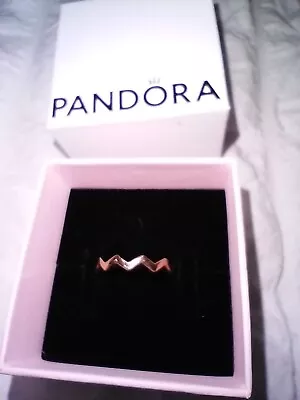 Pandora Genuine Rose Gold ALE MET 52 Zigzag Ring In Box • £32
