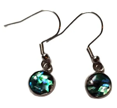  Handmade Earrings Stainless Steel Silver Crushed Abalone Shell Inlay Gift Idea • £5