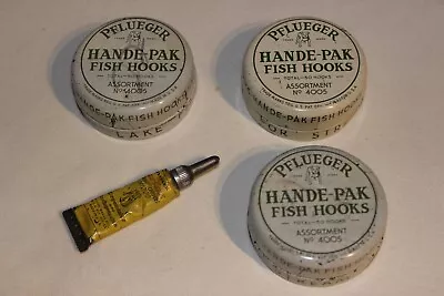 PFLUEGER Lot Used Vintage Fish Hooks Tins & Gear Grease Fishing • $19.95