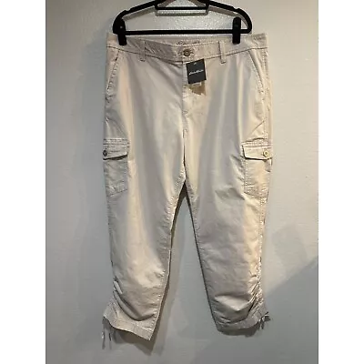 NWT Eddie Bauer Adventurer Stretch Ripstop Crop Capri Cargo Pants In Pumice • $35