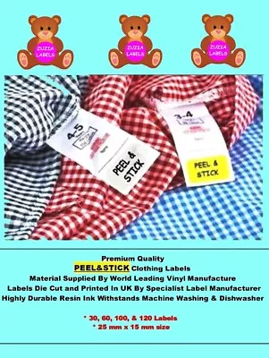 60 Stick On Clothing Name Labels Clothes School Uniform Care Home Kids Children' • £6.35