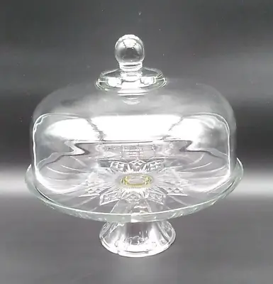 Vintage Anchor Hocking Pedestal Glass Cake Stand With Dome W/ Starburst Pattern • $49.99