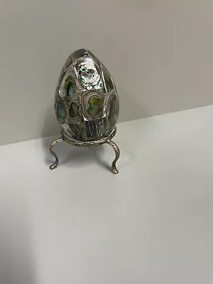 Vintage Abalone Mother Of Pearl 2.25  Decorative Egg & Stand • $18