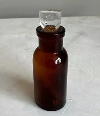 Old Miniature Amber Vial Antique Tiny Drug Cylinder Bottle W/ Stopper • $10