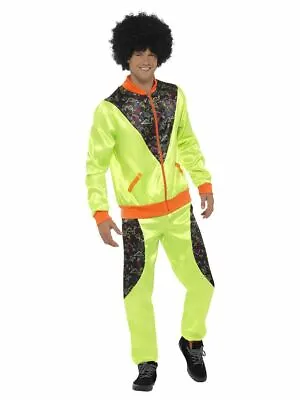 NEW Men's Neon Green Shell Track Suit 80's Eighties Adults Fancy Dress Costume • £22.99