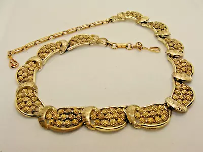 CORO Choker Necklace 14  Gold Tone Brushed Scalloped Texture Link Vintage Signed • $15