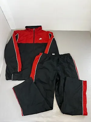 Vintage Nike Track Suit XL Windbreaker Jacket Pants Silver Tag Red Y2K Swoosh • £120.59