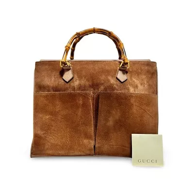 Vintage GUCCI Bamboo Suede Handbag Tote Bag Brown • $399