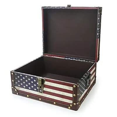$67.71 • Buy Large Vintage Decorative Storage Trunk - Wooden American Flag Treasure Chest Box