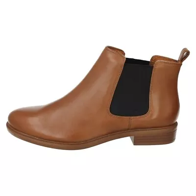 CLARKS Taylor Shine Leather Chelsea Ankle Boot Tan - Size 6 (RRP £75) • £29.99