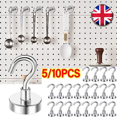 10X Extra Strong Magnet Hook Heavy Duty Cruise Magnetic Hooks For Fridge Ceiling • £4.19