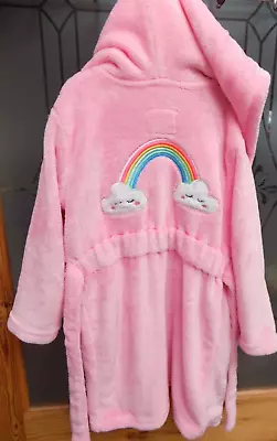 GIRLS DRESSING GOWN Soft Plush Hooded 3-4yrs Belt Rainbow Embroidery FREEPOST • £7.99