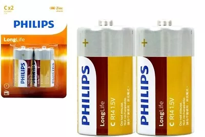 4 Pcs Philips Long Life Zinc Carbon C R 14 Battery Factory Sealed More Power AU • $12.22