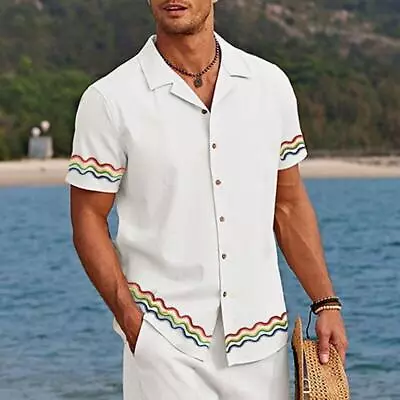 Mens Bowling Shirt Cuban Retro Short Sleeve Top Camp Button-down Vintage Shirt • $19.99